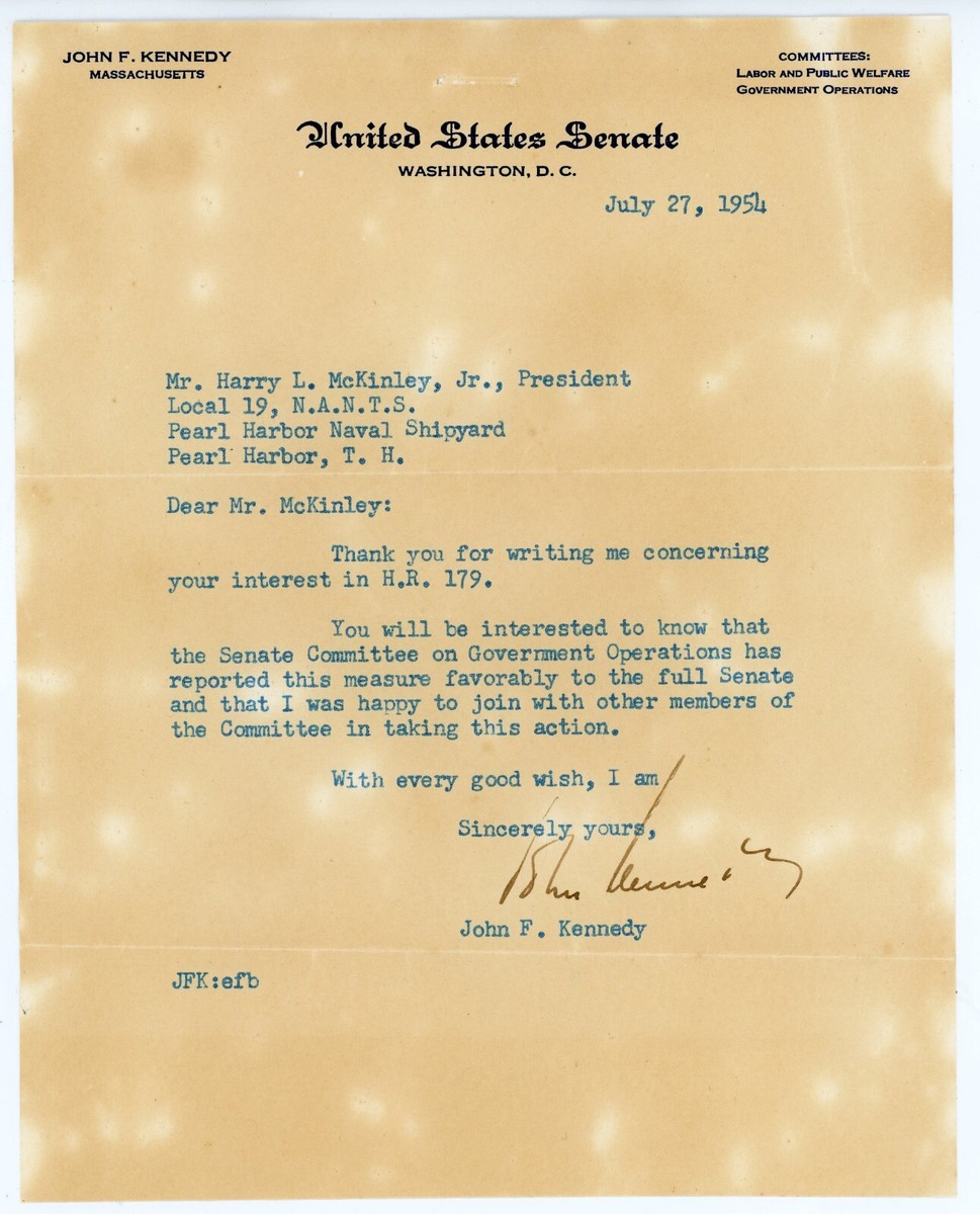 John F. Kennedy ~ Signed Autographed 1954 Letter w/ Full