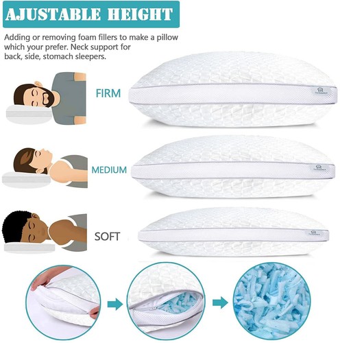 Memory Foam Gel Pillow Orthopedic Cooling Neck Back Support Adjustable Height - Picture 15 of 24