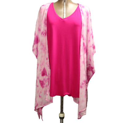 Terra & Sky 2-Piece Set Tie Dye Crinkle Chiffon Blouse & Tank Hot Pink OX 14W