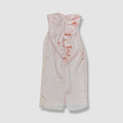 $595 Ramy Brook Women's Pink Satin Ruffled Strapless Venice Dress Size 2
