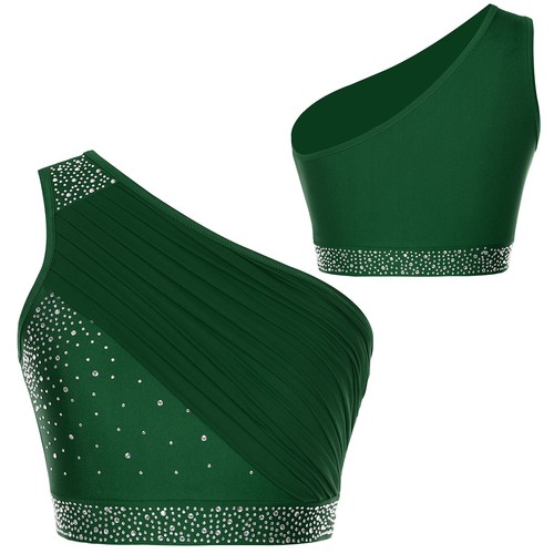 UK Women's One Shoulder Athletic Dance Crop Tops Jazz Sport Tank Costume Party - Picture 17 of 80