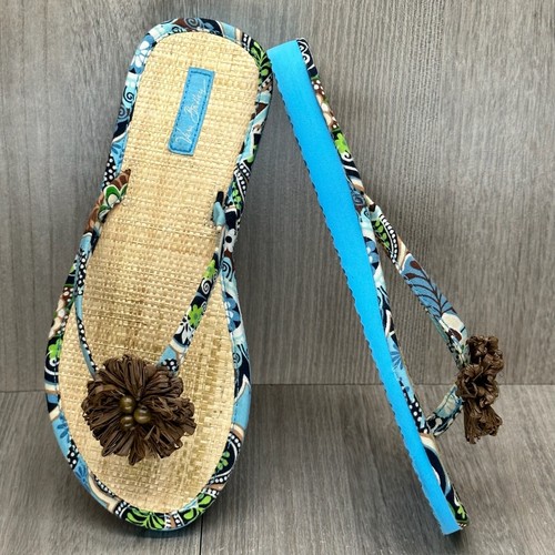 Vera Bradley Damen-Sandalen Größe 5,5 Stroh Blumen Perlen Flip-Flops geblümt blau - Bild 8 von 12