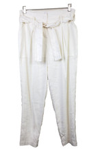 Calvin Klein Womens 4 LINEN Pants High Rise Belted Cream Pleated Straight Leg