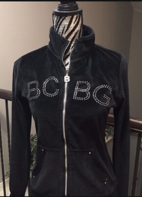 Y2K Vintage BCBG Maxazria Black Velour Bling Rhinestone Logo