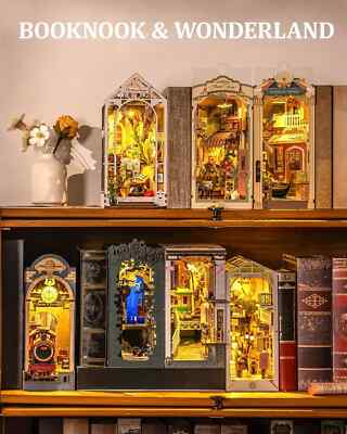 Rolife DIY Book Nook Kit 3D Wooden Puzzle Bookshelf Decor LED Light Model Kit