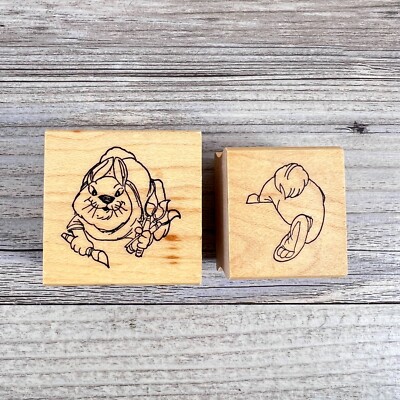 Art Impressions Wood Rubber Stamp Front Back Bunny Over Fence Paint Brush L-1756