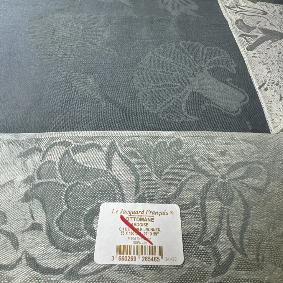 Le Jacquard Francais Runner Ottomane Ardoise Slate Linen 20 X 59 NWT - Image 2 of 4
