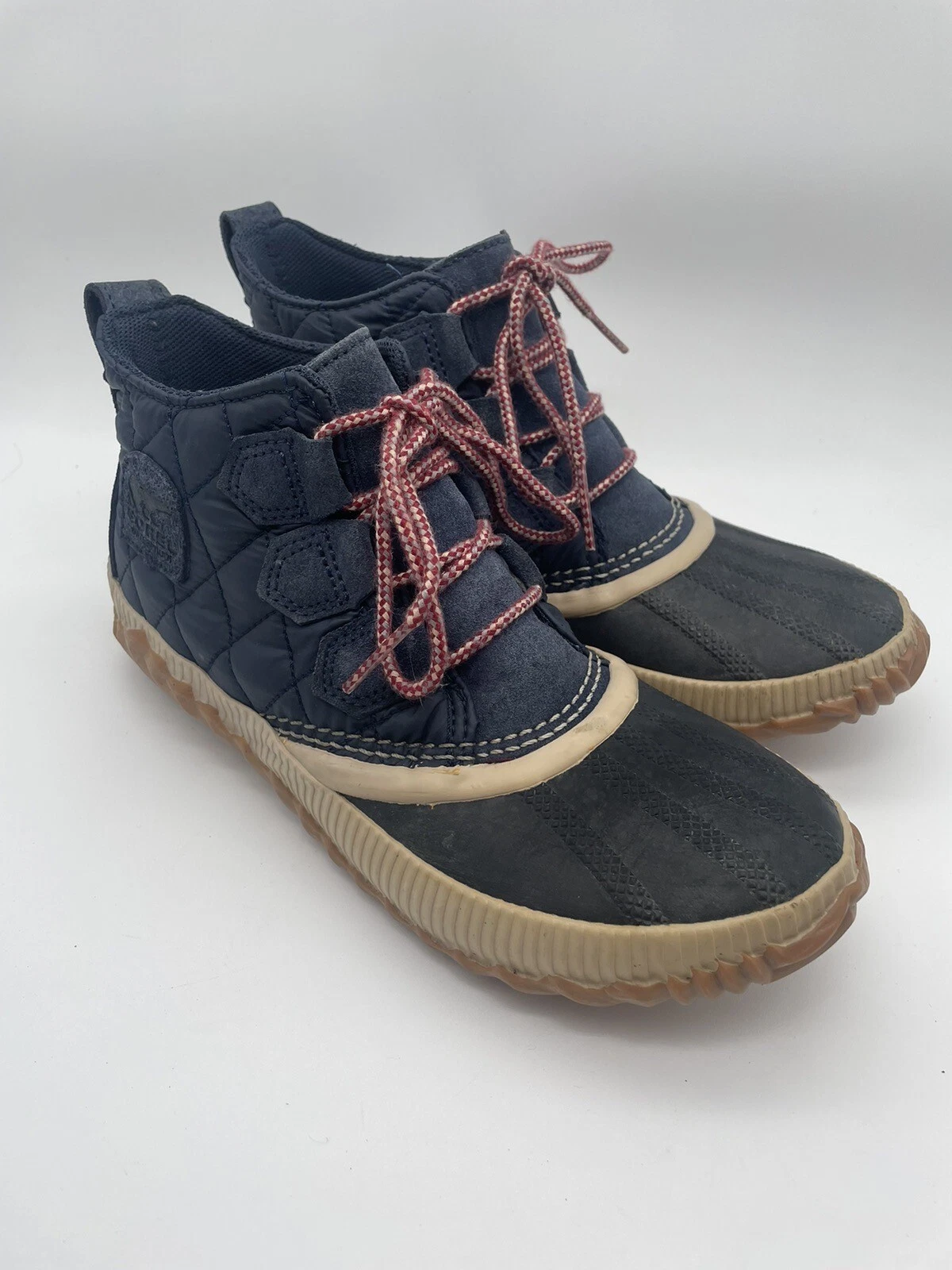 Sorel Boots Blue Out N About Plus Rain Waterproof Quilted Camp Womens Size 6.5