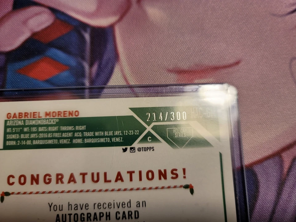 2023 Topps Holiday Mega Autograph Gabriel Moreno 214/300 Rookie HAC-GM SP RC HTF - Image 3 of 3