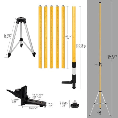 Laser Level Pole with Tripod, Telescoping Laser Level Tripod, 13.8 4.2m