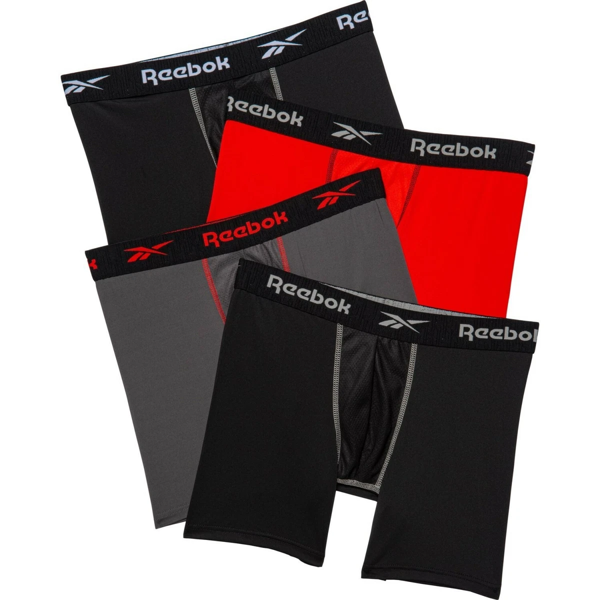 4 Pack REEBOK Men 6 SOFT Boxer Briefs PERFORMANCE BLACK RED LARGE 36-38 $32