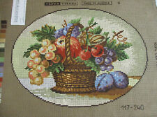 Vintage Tapex Vienna Hand Printed Needlepoint Canvas Basket of Fruit