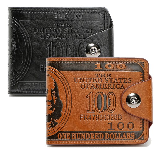 Cartera de cuero PU plegable para hombre portatarjetas bolsillo dólar impreso monedero billetera EE. UU. - Imagen 3 de 18