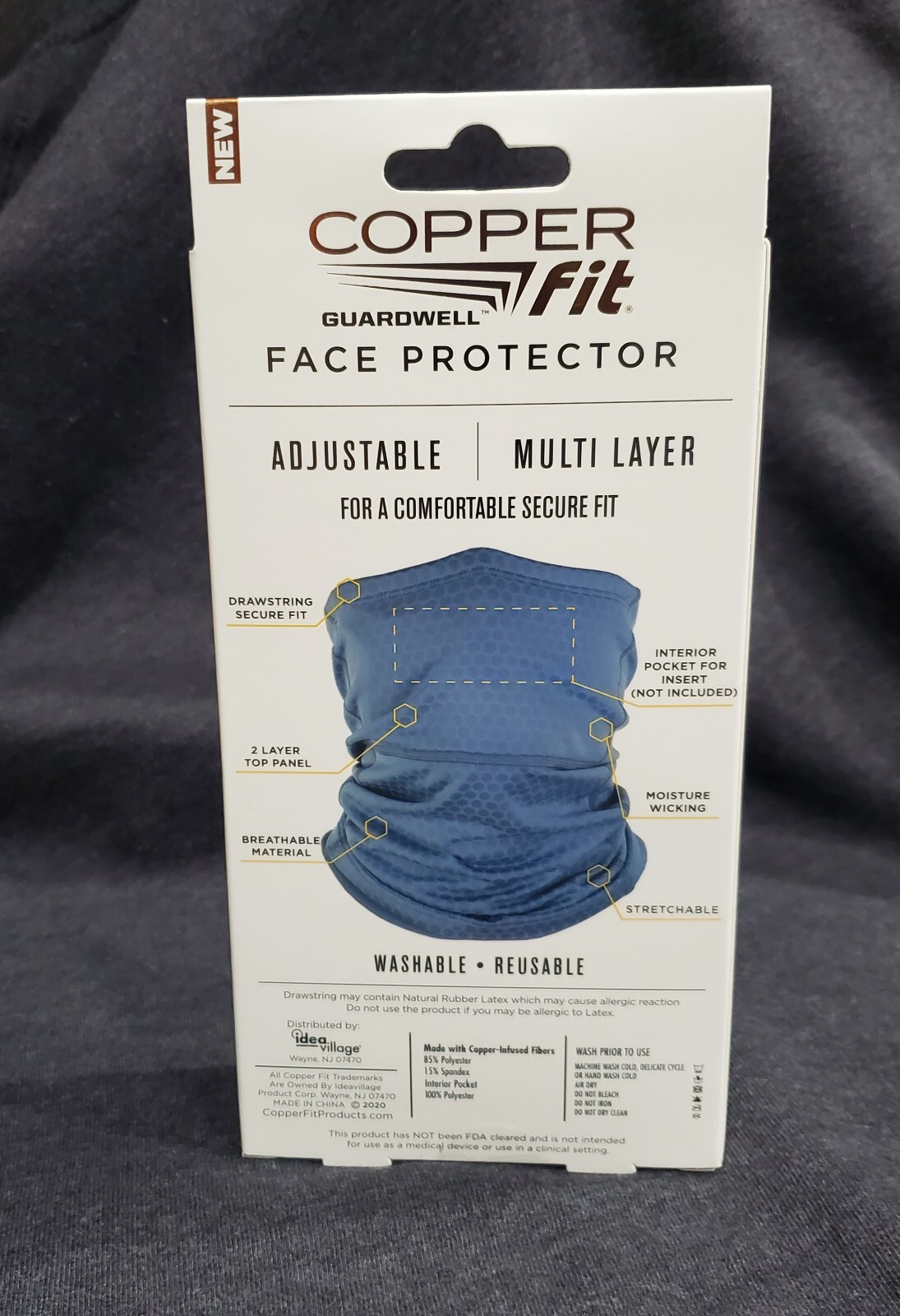 Lot of 3 Copper Fit Guardwell Face Protector Mask Gaiter Adult Blue