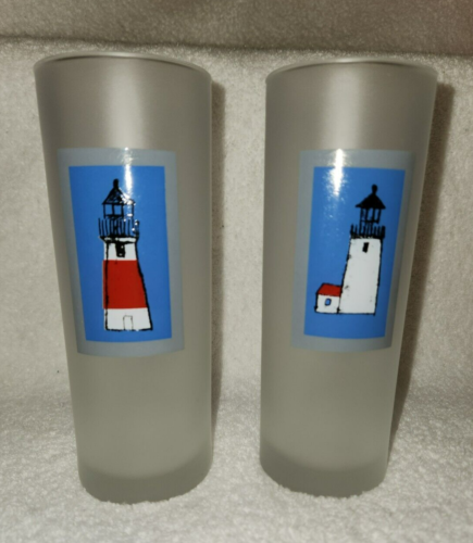 Dartington Designs France Tall Tumblers Set of 2 Lighthouses Frosted Glass 7" - 第 1/7 張圖片