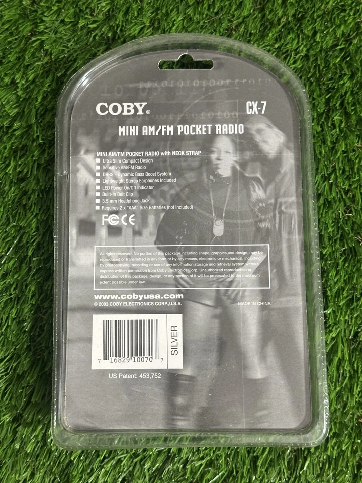 COBY CX-7 Mini AM/FM Pocket Radio Silver - Sealed 2003 w/ Earphones DBBS - Y2K - Image 2 of 2