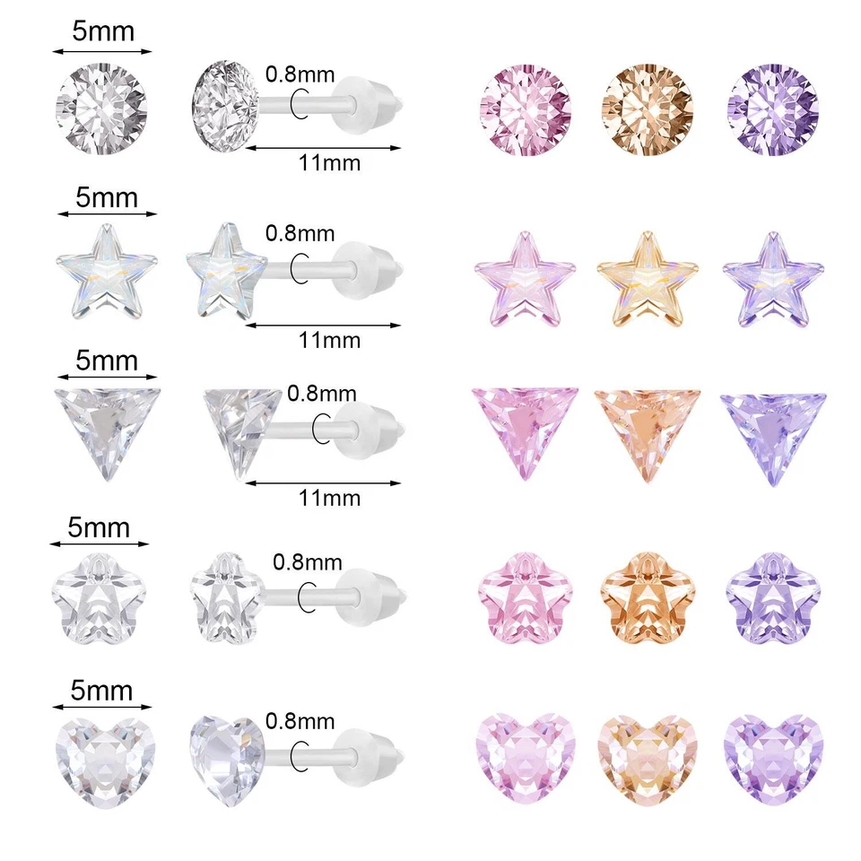 Juego de 20 pares de pendientes de resina circonita cúbica cartílago pendiente hélice caracola piercing joyería Foto 2 de 4