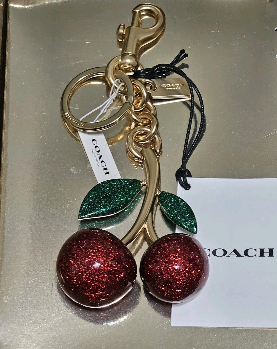 NEW Coach Glitter Cherry Bag Charm RED Green GOLD F58516 Rare