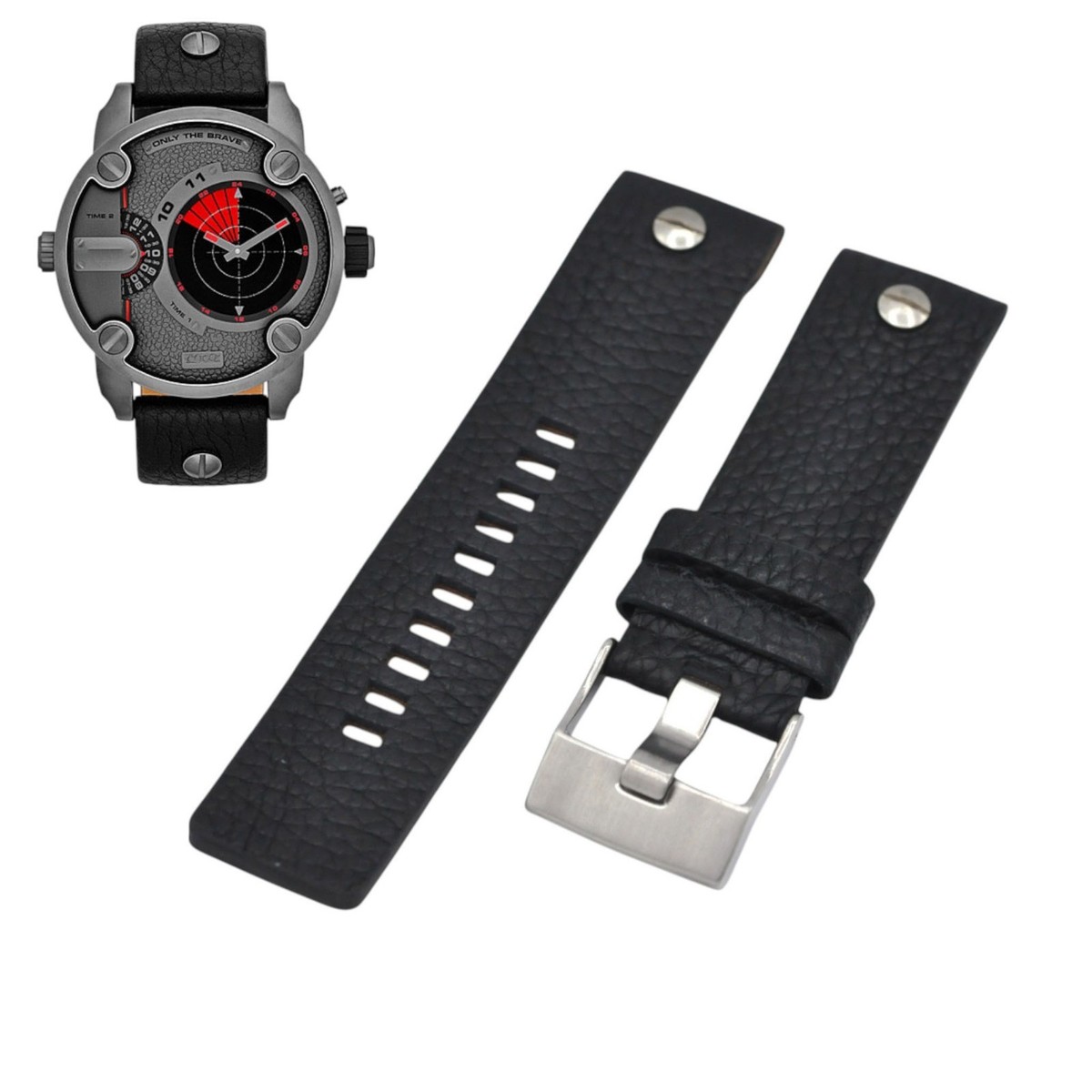 DIESEL　レザークッション　2つセット DZ7293 24mm Black Leather Watch Strap For Diesel | eBay