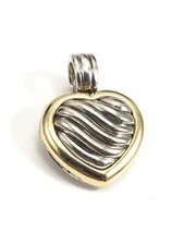 David Yurman Sterling Silver & 18K Yellow Gold Cable Heart Locket Pendant