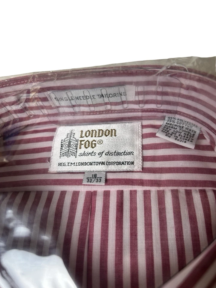 NUEVO CON ETIQUETAS Camisa de Vestir London Niebla Rayas Talla 16 32/33 Rojo Blanco Bastón de Caramelo Manga Larga Foto 2 de 4