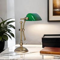 Tischleuchte Bankerlampe Bronze Hell E14 GrüN Aus Messing Handarbeit Premium