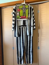 Beetlejuice Kid's Halloween Costume Jumpsuit Faux Jacket  Tie 10-12 Large NEW