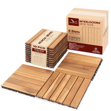 Natural Acacia Interlocking Deck Tiles - Waterproof Indoor/Outdoor Flooring, 10