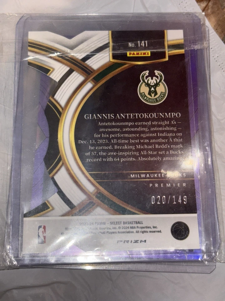 20/149 Bucks Panini Select Giannis Antetokounmpo blanco Prizm troquelado 20/149 Foto 2 de 2