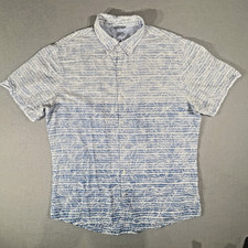 Izod Saltwater Relaxed Classic Button Up Mens L Short Sleeve Blue Tropical Ombr 