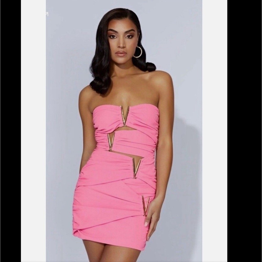 Meshki VICTORIE V-Hardware Mini Dress - Bubblegum Pink Size Medium NWT Coquette