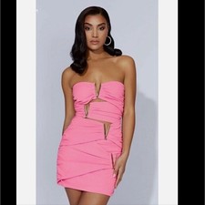 Meshki VICTORIE V-Hardware Mini Dress - Bubblegum Pink Size Medium NWT Coquette