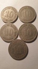 5 x 10 Pfennig 1899 A/D/J/F/G darunter 1899 G sehr selten