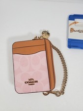 Coach Zip Card Case In Signature Canvas With Charm CEC50 Powder Pink