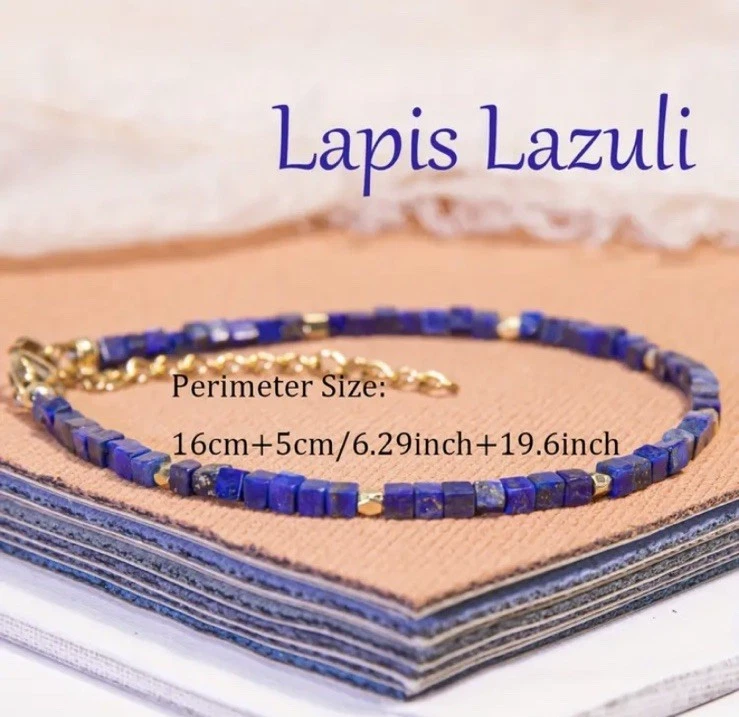 ✅ Lapis Lazuli Edelstein Armband Blau Gold Natürlich Stein Perlen Kette Damen ✅ - Bild 2 von 4