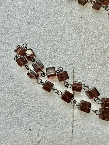 Vtg 52” AMETHYST glass Square Chain Bead Necklace - Picture 2 of 7