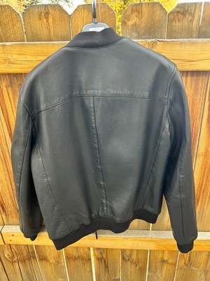 All Saints Niko Black Leather Bomber Jacket Size Medium | eBay