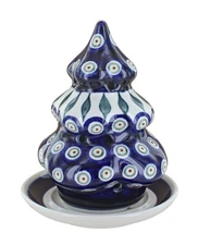Blue Rose Polish Pottery Peacock Christmas Tree Luminary