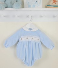 Spanish Baby Boy clothes blue teddy velour smocked romper outfit Newborn size