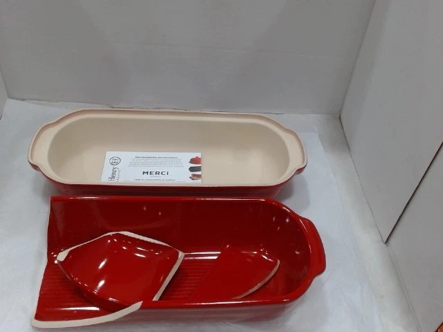 Como está/para piezas - Panadero de pan grande Emile Henry, rojo borgoña, 4,5 L Foto 2 de 4