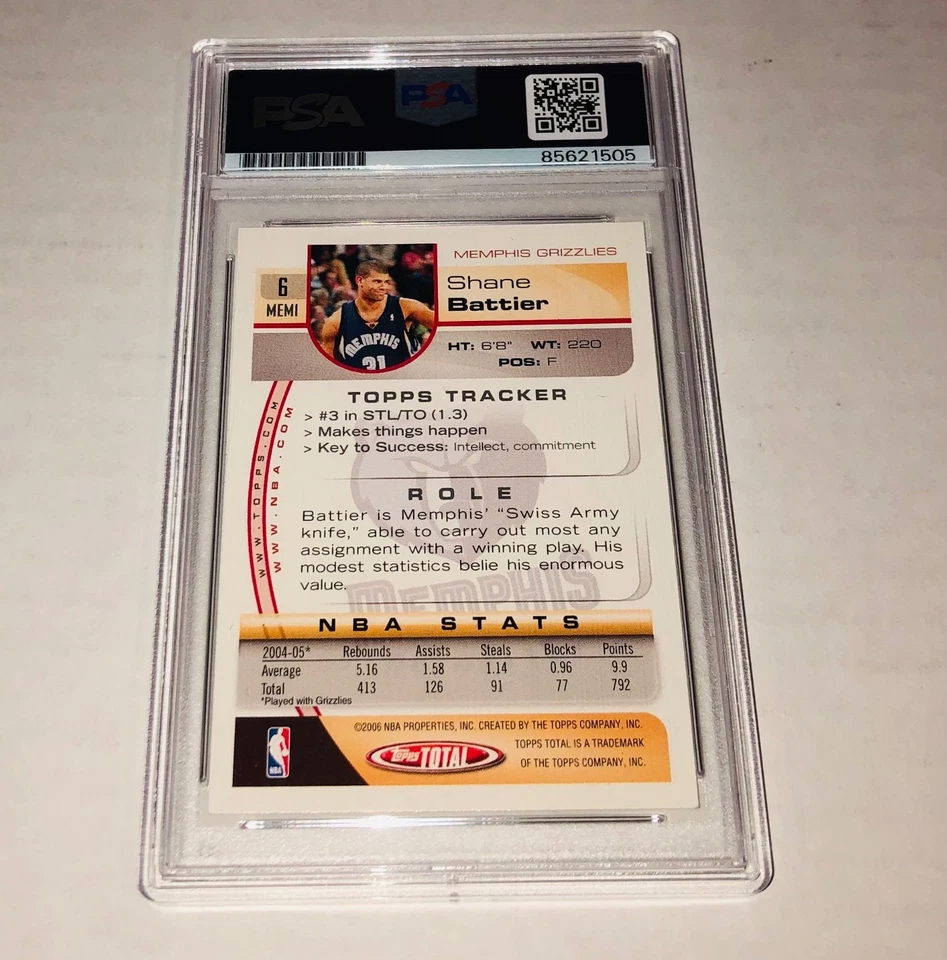Shane Battier Memphis Grizzlies 2005-06 Topps Total #6 Signed Card Auto PSA RARE - Image 2 of 2