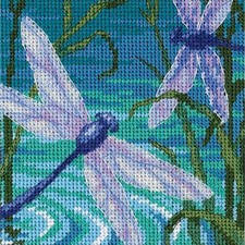 Dimensions Dragonfly Mini Needlepoint Kit 5”x5” Blue Purple Green Floss & Ribbon