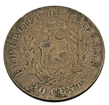 Chile 1880 Silver 20 Centavos Coin Condor Republica De Chile Antique South Ameri