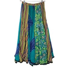 Soft Surroundings Patchwork Maxi Skirt Boho Floral Stripe Print Elastic Waist