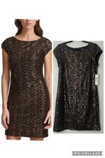 Eliza J Black & Gold Sequin Cocktail Dress NWT Women’s 14 EJ3M7111