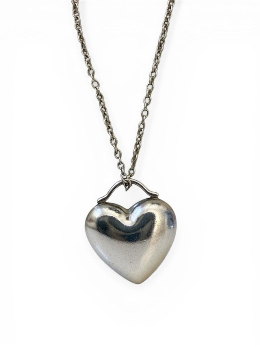 Tiffany & Co. Puff Heart 925 Sterling Silver Pendant Necklace