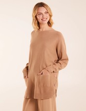  Blue Vanilla Womens  Pocket Slash Neck Jumper