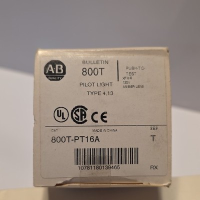 Allen-Bradley 800T-PT16A Pilot Light Push-to-Test Amber 120V Panel Mount