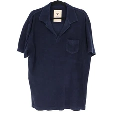 OAS Mens Terry Cotton Polo Shirt Mens Size L Navy Blue Resort Vacation Swim