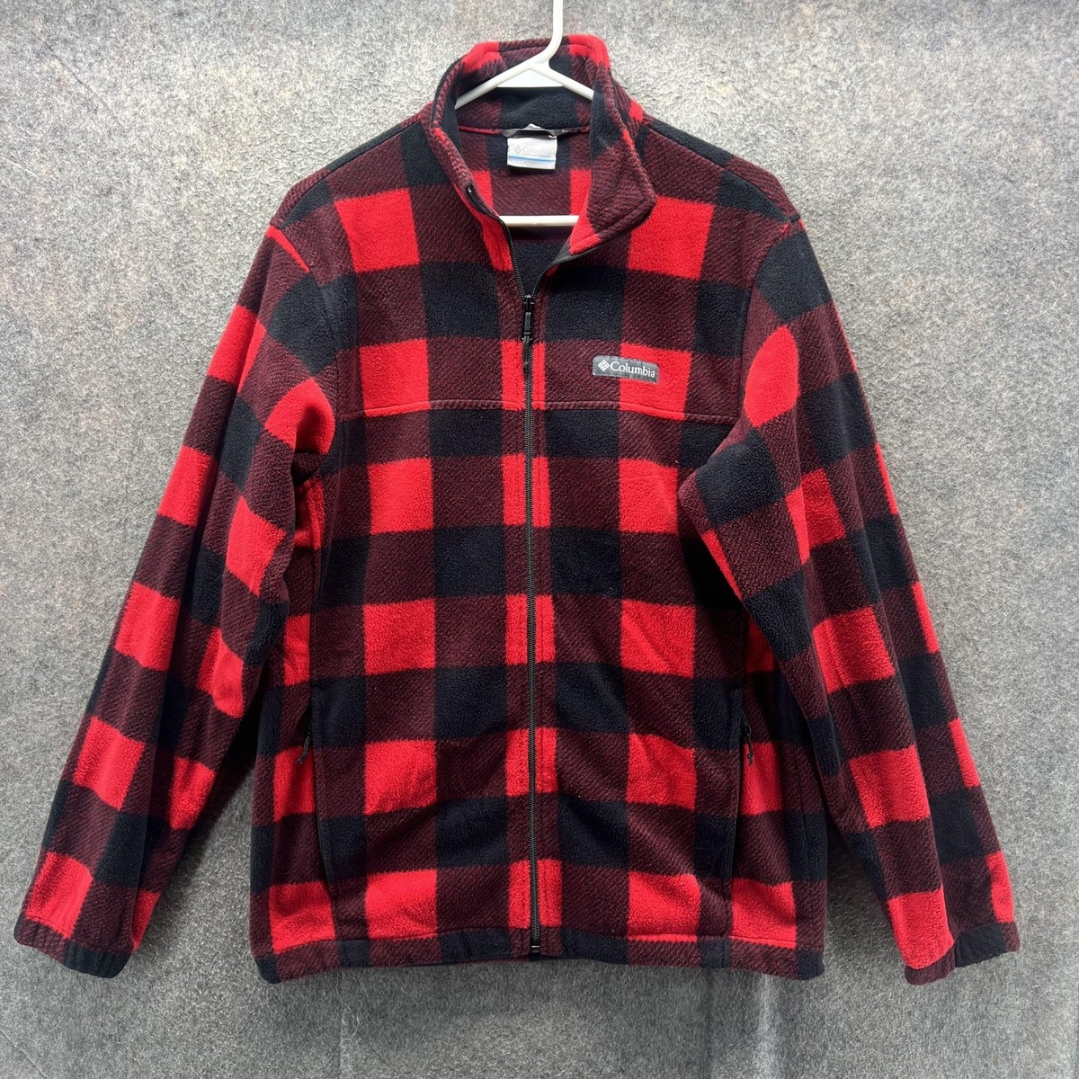 Columbia Jacket Womens Small Red Black Buffalo Plaid Fleece Full